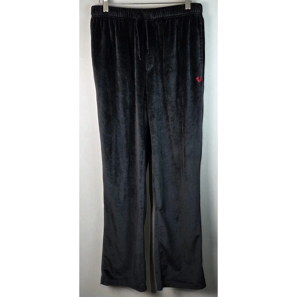 True Religion Sleepwear Mens Medium Black Good Velour Lounge Pants Pajamas